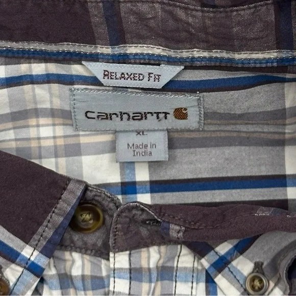Carharrt Men's Plaid Short Sleeve Relaxed Button Down - Size XL - Picture 2 of 7